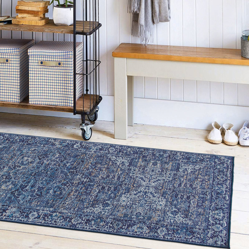 Samiur Lyle Vintage Machine Washable Area Rugs, Runner 2'6" x 10', Blue