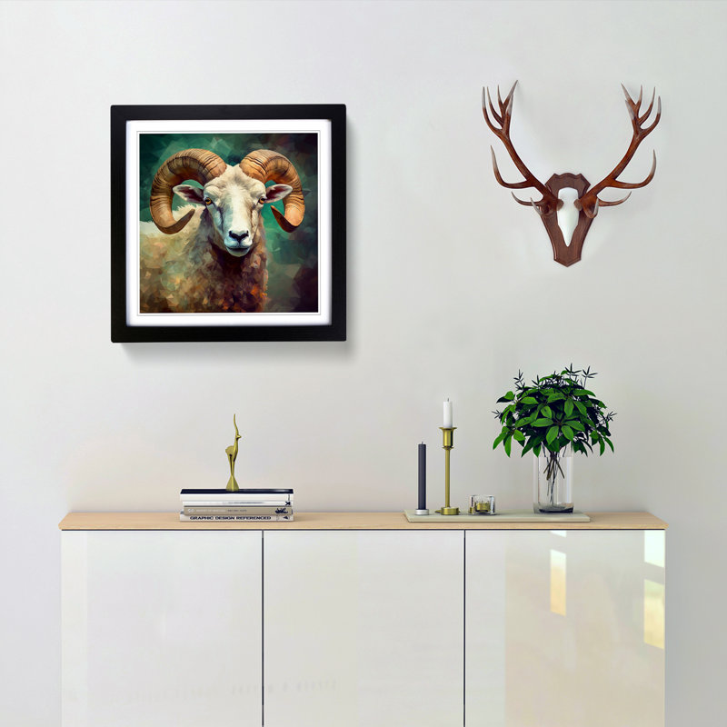 Ram Sheep Precisionism - Single Picture Frame Print on Wood, Black