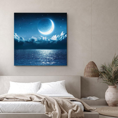 Mystic Crescent Moon & Stars Over Tropical Ocean sur toile