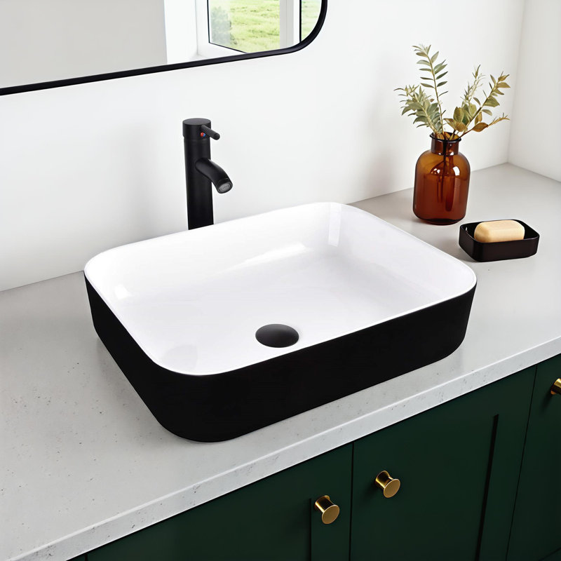 Andover Mills™ Kreutzer 15 " Ceramic Rectangular Bathroom Sink with Faucet, Black/White