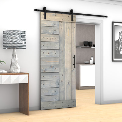 84'' Solid Wood Paneled Painted without Installation Hardware Kit Barn Door