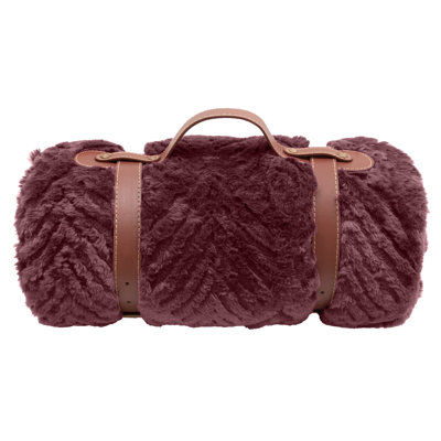 Luxe Chevron Faux Fur Throw Blanket, Port Red, 48x60 inches - Super Soft Plush & Cozy Textured Knit Blanket for Couch, Sofa, or Bed