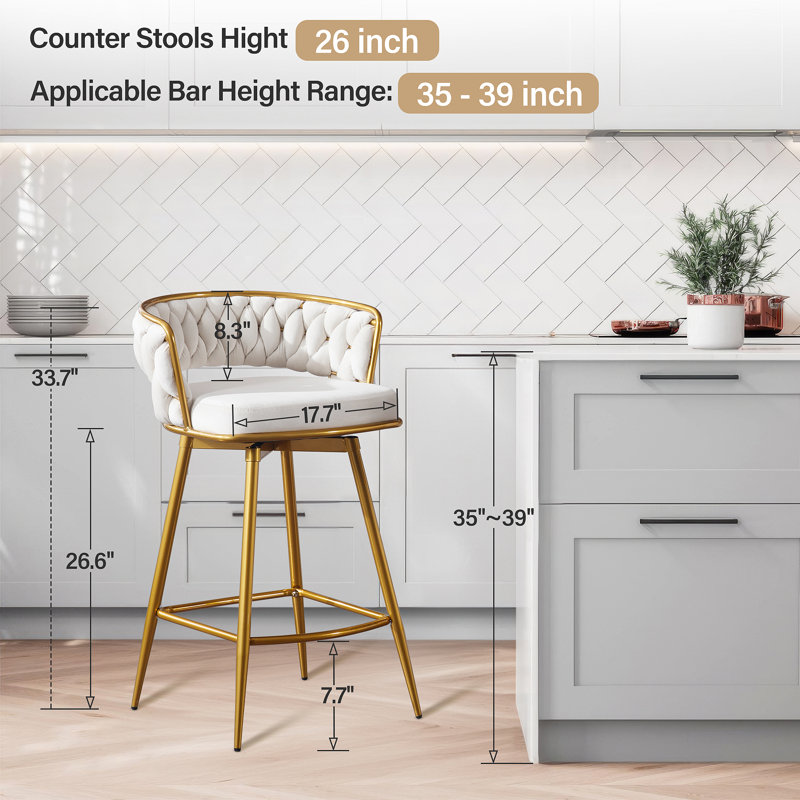 Upholstered Swivel Counter Stool, Ivoire