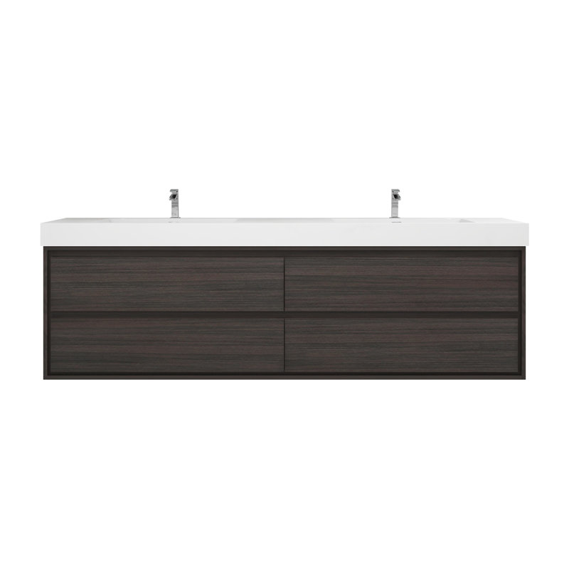 84'' Double Bathroom Vanity with Acrylic Top, Gray Oak
