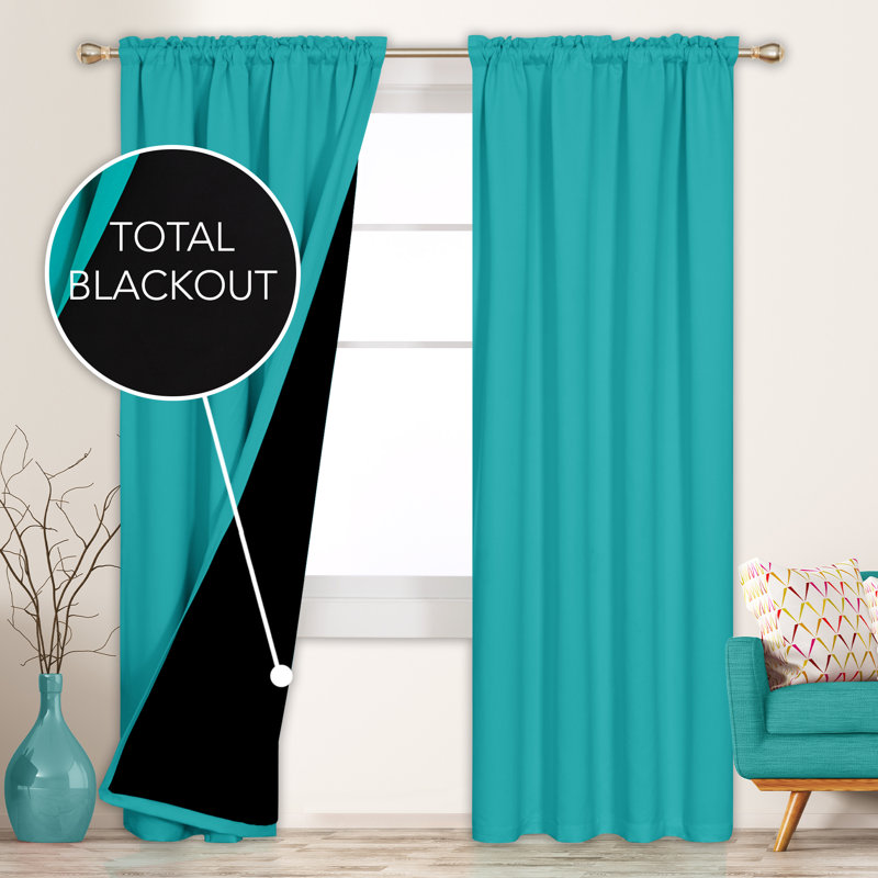 Deconovo 100 Percent Blackout with Liner Rod Pocket Curtain Panel Pair, 52" W x 95" L, Teal