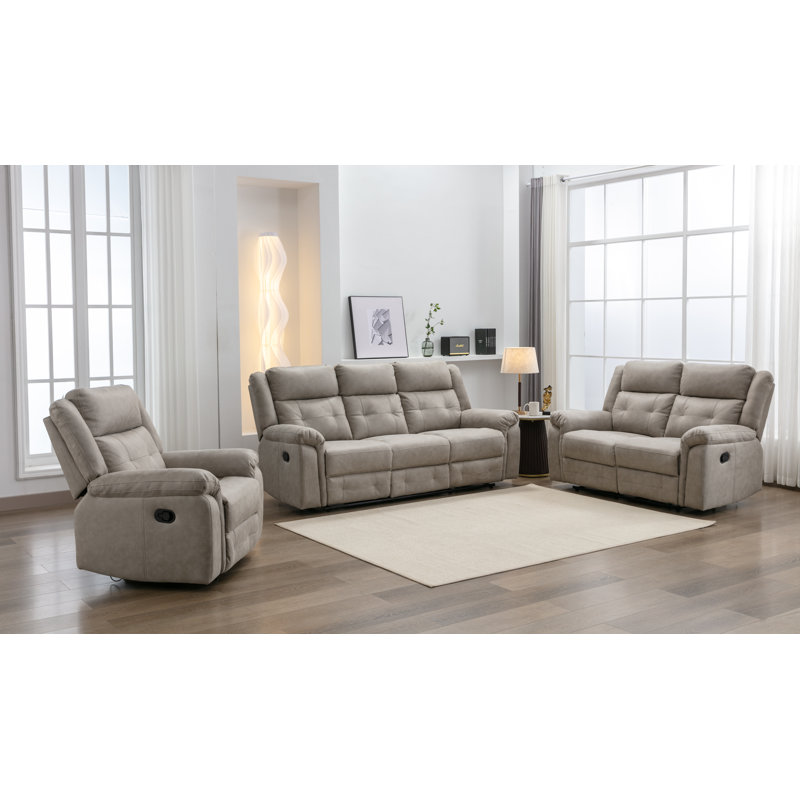 Bonachea 3 Seater Reclining Sofa, Light Grey