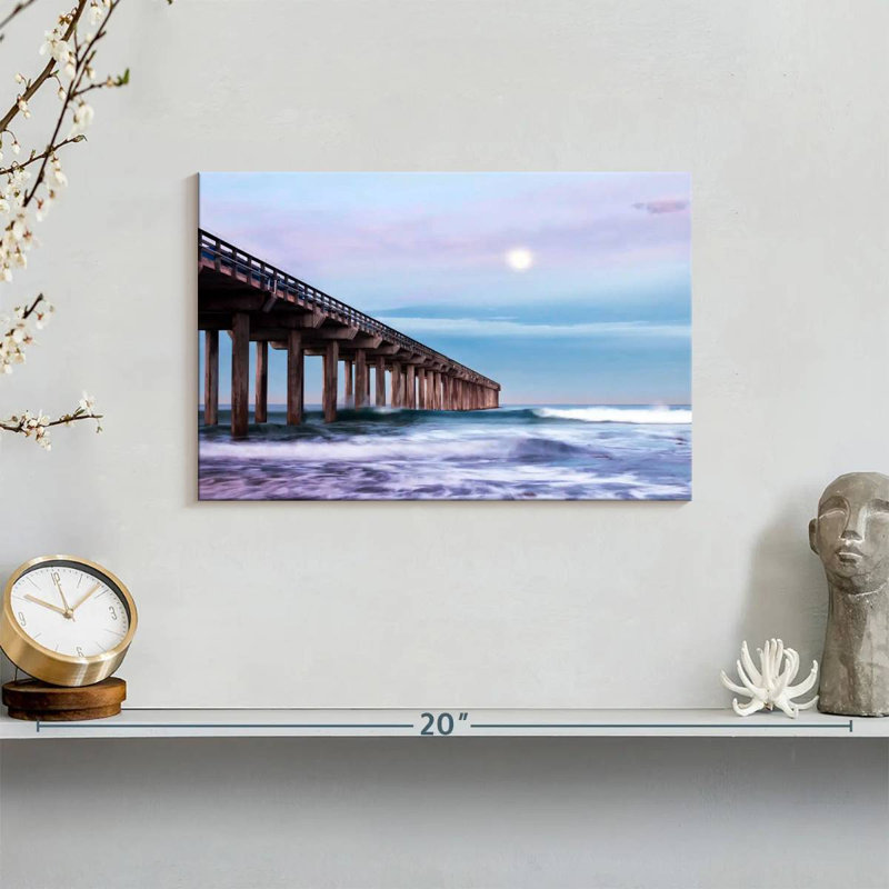 Plein lune au-dessus de Scripps Pier, H 8 po x l 12 po