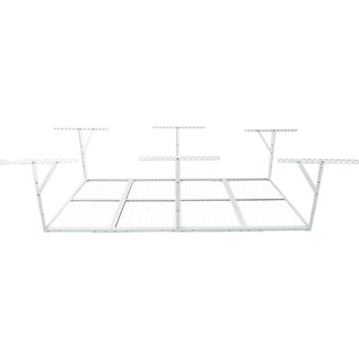 Heavy - Duty 3X8ft White Metal Overhead Garage Storage Rack, 600 Lb Load, 22 40 Inches Adjustable Height To Reclaim Ceiling Space Loading Capacity, 22'' 40" Drop Down Clear Floor