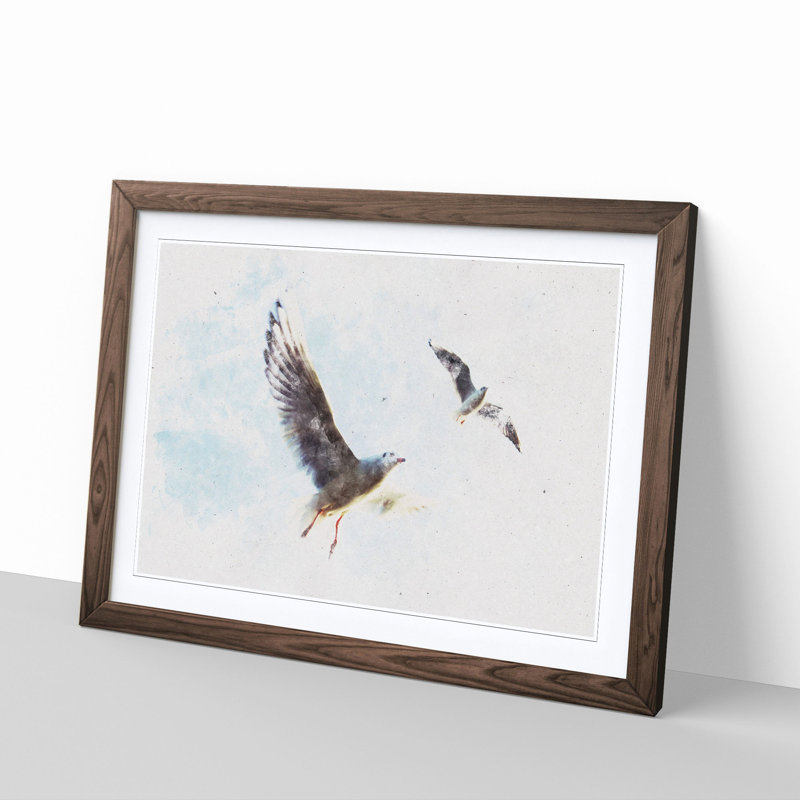 Pair of Flying Seagulls - Framed Print, Walnut Framed, 62cm H x 87cm W x 2cm D