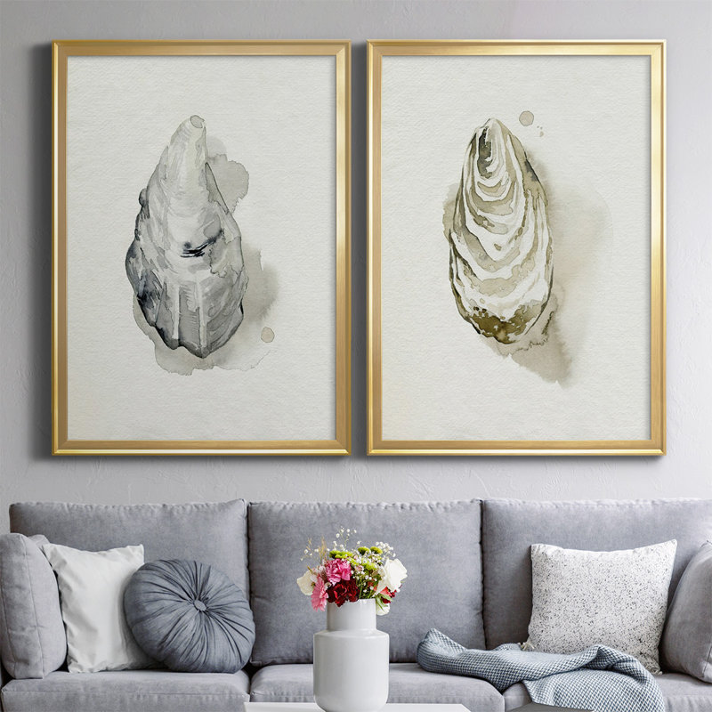 " Oysters On The Bay III " 2 - Pieces, 24.5" H x 37" W x 1.25" D, Gold