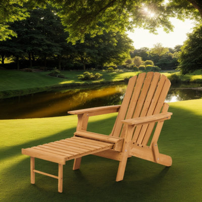 Chaise Adirondack pliante en bois pour l'extérieur avec repose-pieds rétractable, dossier et siège pré-assemblés, chaise de patio en bois pour patio