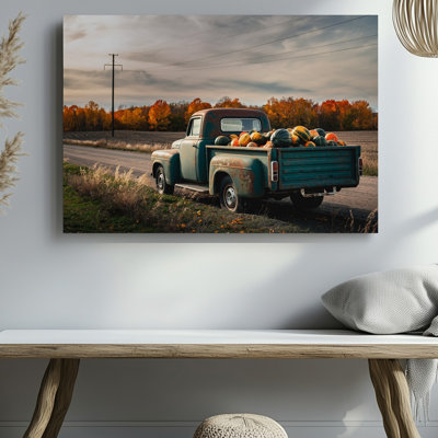 Canvas A Vintage Rusted Pickup Truck With A Weathered Teal Paint Wall Art Job Sits On A Dusty Rural Road Its Bed Brimming Bringing Canvas Wall Art