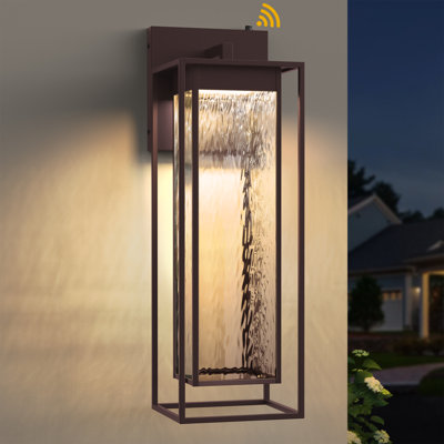 1 - Light Dimmable Led Oil Rubbed Bronze Iron And Water Ripple Glass Outdoor Wall Light With  Dusk To Dawn