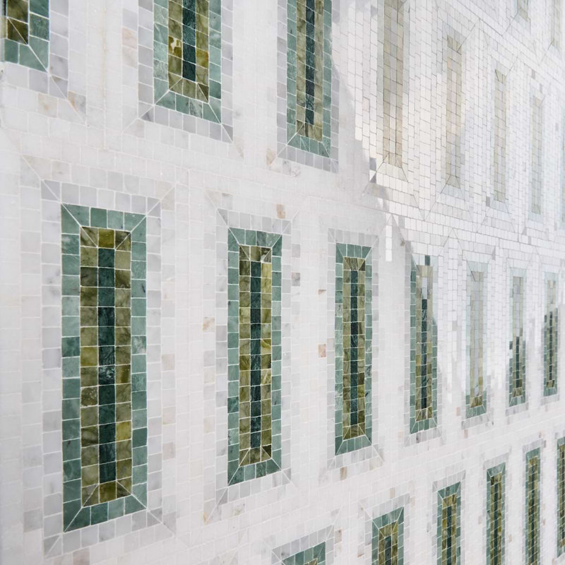 Ako 4x9 Rectangle Marble Micro Mosaic Tile, Verde Green
