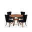 Ensemble de table de salle à manger 5 pièces en polyester 4 chaises de cuisine noires, dossier capitonné et table de salle à manger ronde de 48 po au fini noyer antique.-71712537