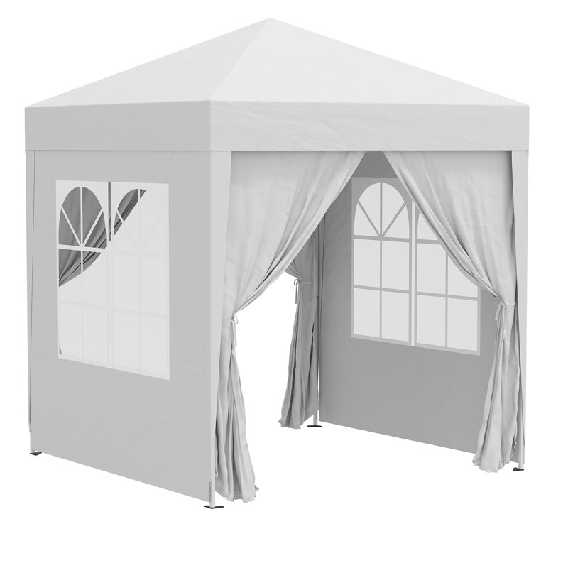 2 X 2 M Pop Up Garden Gazebo, Water Resistant Oxford Canopy With Removable Sidewalls, Large Pane Windows & Zipper Doors, Powder Coated Steel Frame, With Carry Bag Ropes Stakes, Outdoor Wedding Party Marquee, White