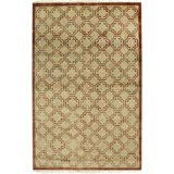 Ivory Hand-Knotted Wool Linked Scrollwork Geometric Modern Contemporary Carpet Rug