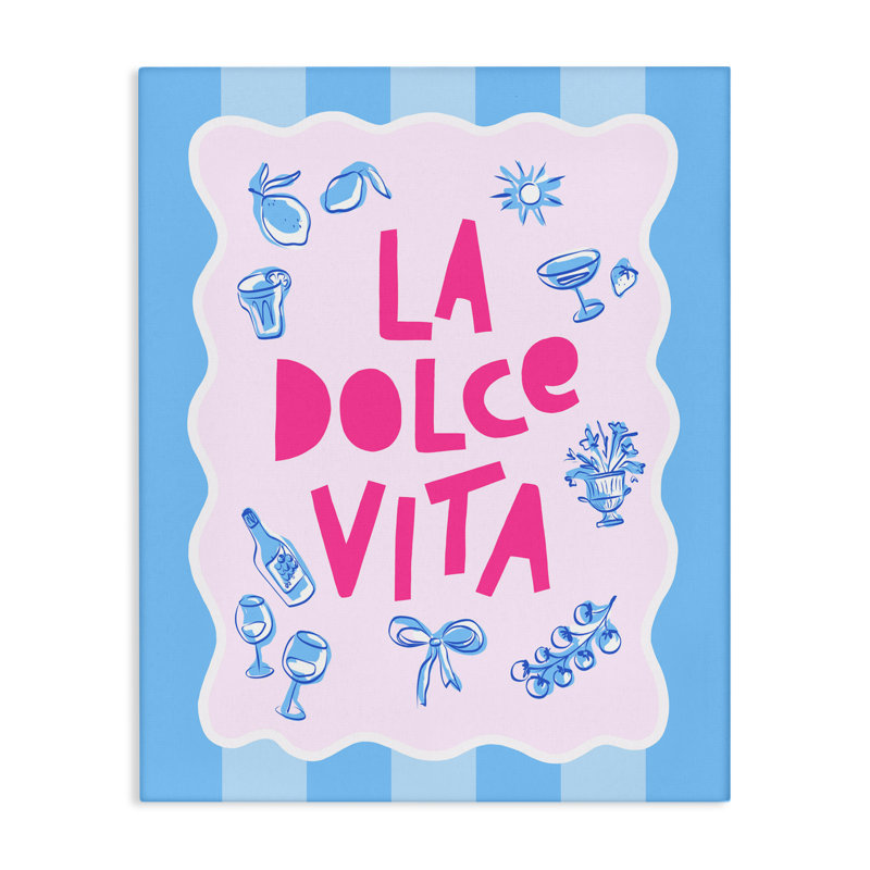 La Dolce Vita, toile bleu rose, design par Dominique Vari, H 48 po x l 36 po