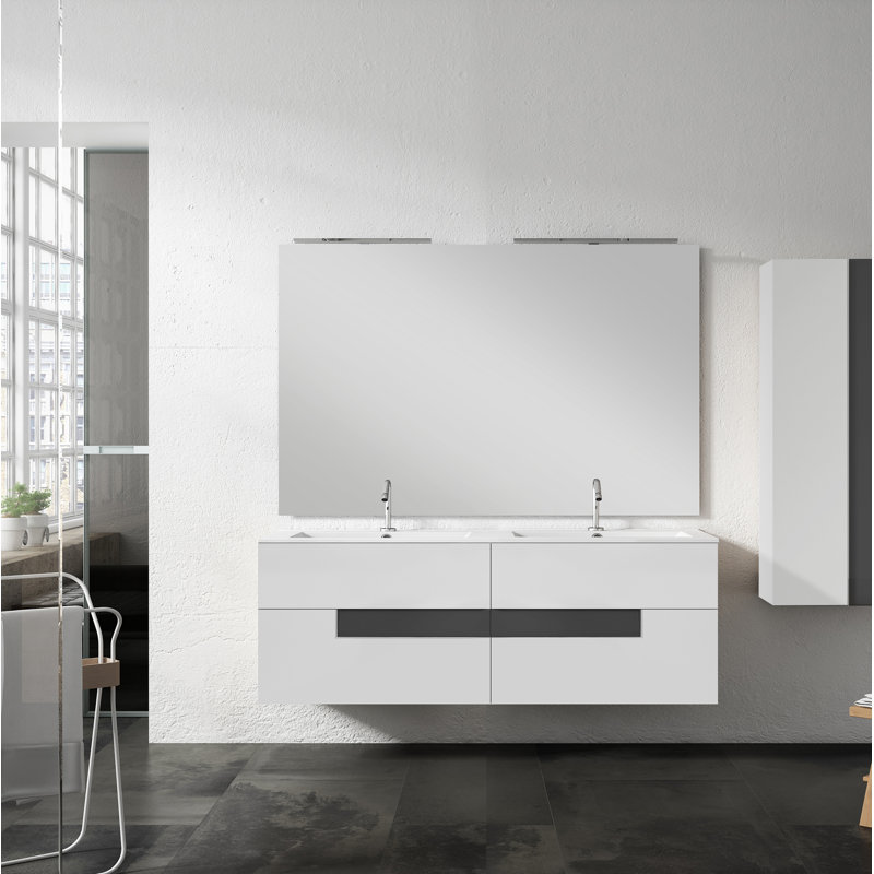 Ensemble de meuble-lavabo double mural 64 "Malika, Blanc / gris