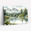 Ensemble de 1 tableau sur toile tendue, aquarelle représentant un paysage de lac de montagne-95752620