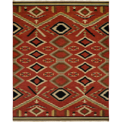 Wool Southwestern Area Rug in Red