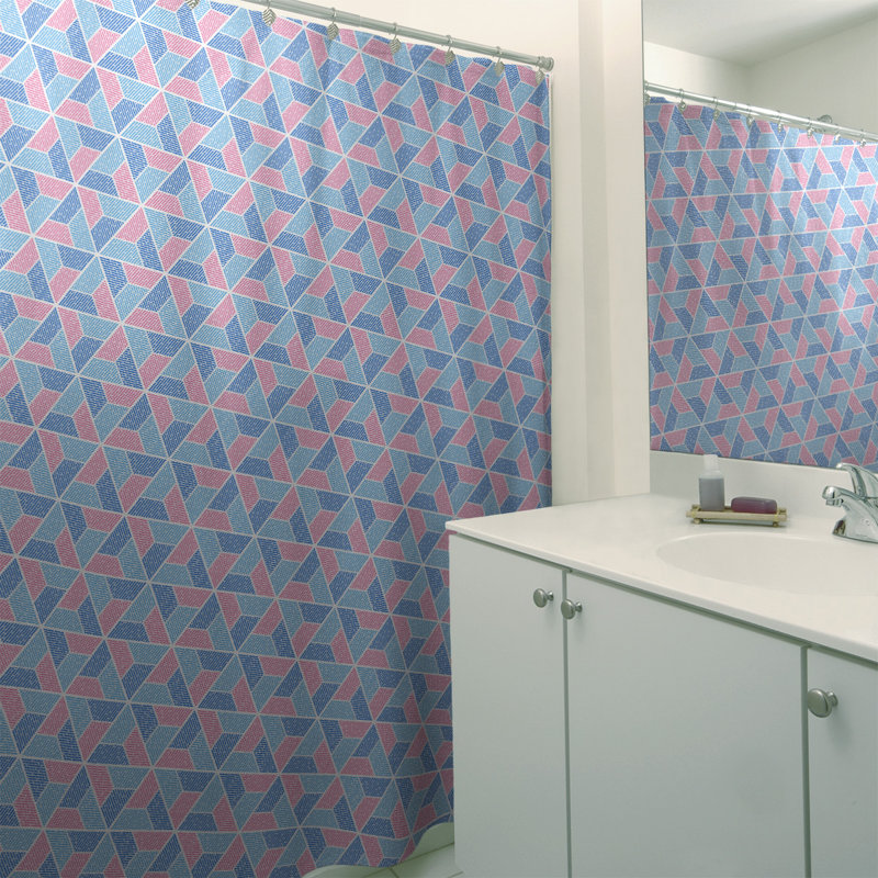 Rideau de douche simple trapézoïde, Bleu / Rose