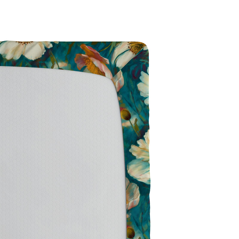 Drap-housse Ambesonne, Drap-housse de taille très grand, Bleu sarcelle, abricot, vert pâle / floral