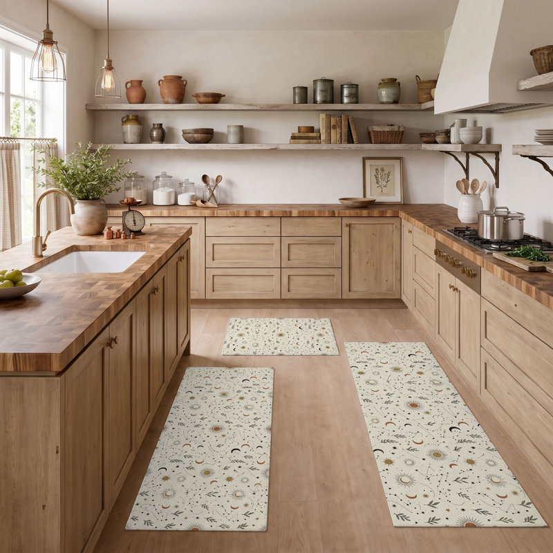 Floral Botanical Non-Slip Washable Kitchen Mats