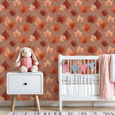 Peel and Stick Wallpaper fall Autumn Maple Leaf Swirls Beige Contact Paper Removable Self Adhesive Wall Mural Wall Decor for Bedroom Kitchen Cabinets 17.7in x 118in