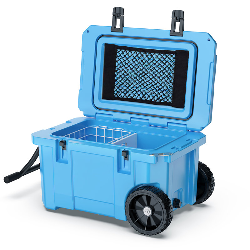 55 Quart Cooler With Wheels, Ice Chests Portable Camping Cooler Holds Ice Up To 6 Days, Leak-proof Outdoor Insulated Cooler With Handle, Cup Holders, Hard Cooler For Camping, Beach, Boat