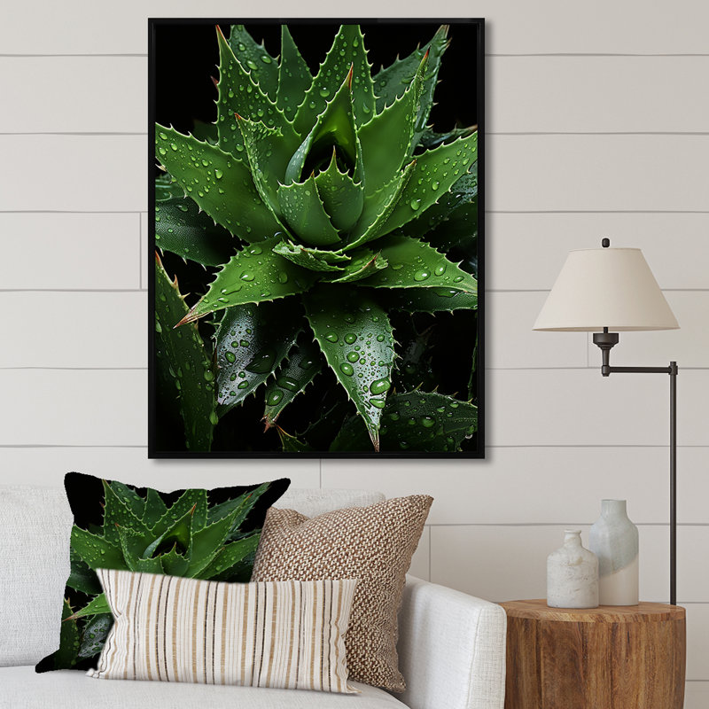 " Cactus Emerald Spikes ", 40" H x 30" W x 1.5" D, Black Floater Framed