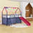 Metal House Twin Loft Bed With Slide, Curtain Set, Guardrails And Ladder-1516796780