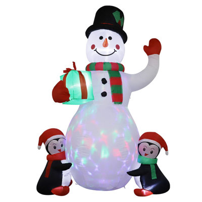 PMU Christmas - Holiday Inflatable Decorations 6ft Snowman & Penguins W/ Color Rotating Led Lights