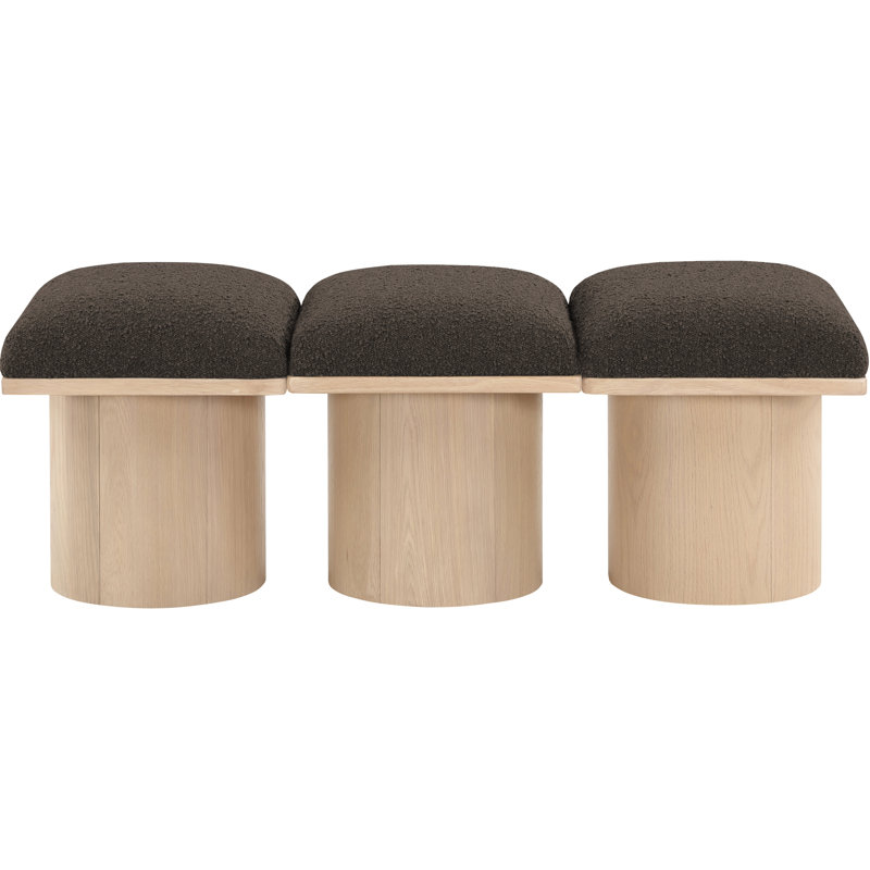 Banc rembourré Husnan, H 17,5 po x l 46,5 po x P 18 po, Naturel, Tissu brun bouclé