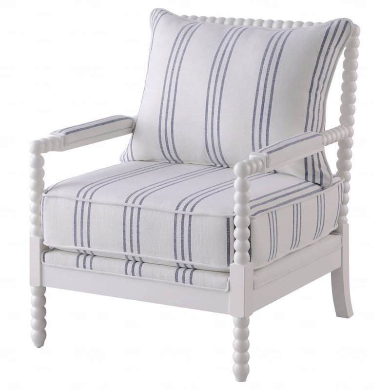 Chaise d'appoint à rayures blanches et bleu marine - Style bohème / nautique + accoudoirs rembourrés