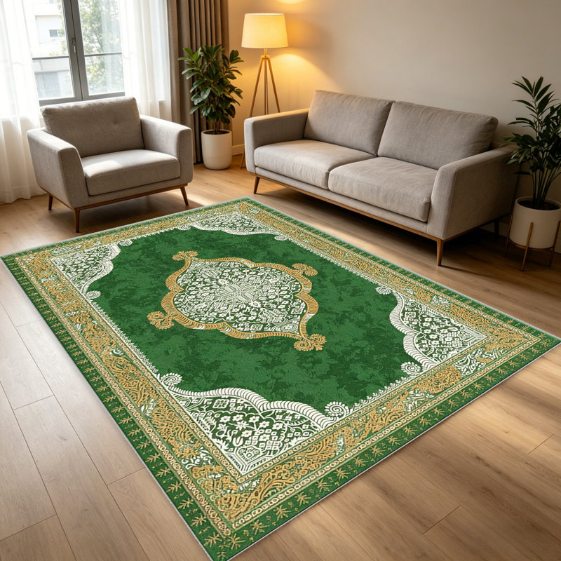 Green Persian carpet-easy to clean, machine-washable, soft and comfortable; suitable for door mats, kitchens, living rooms, bedrooms, corridors, and laundry areas. Easy to clean, durable carpet for home decoration.