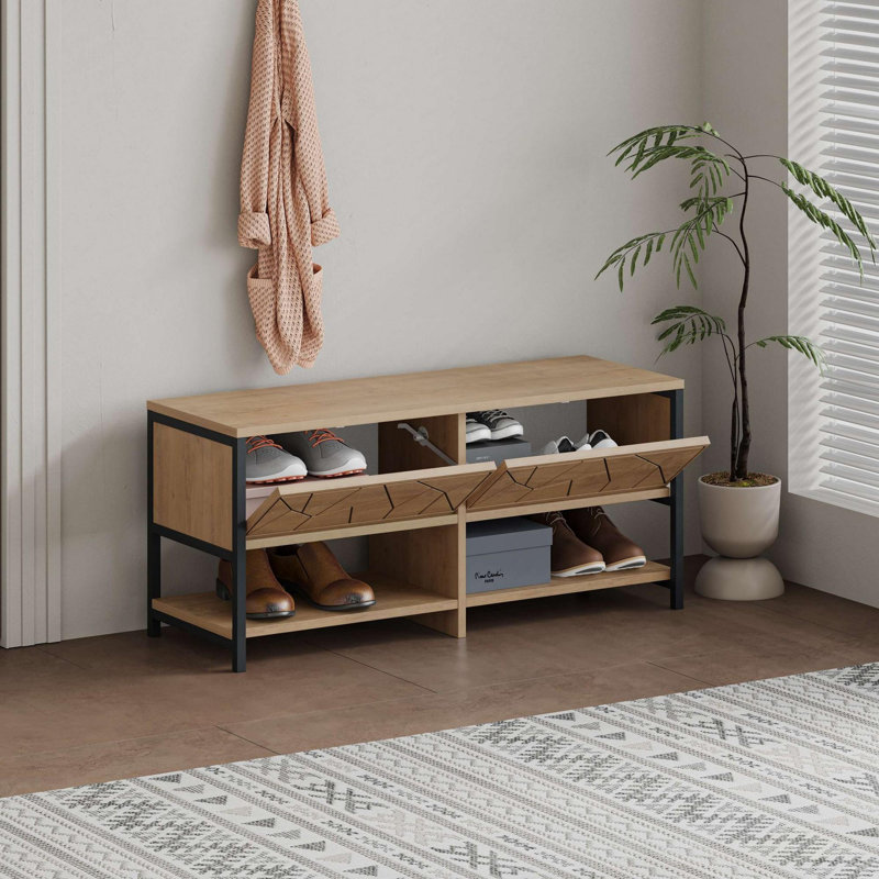 Armoire à chaussures moderne avec pieds en métal, finition saphir et chêne, 41,3 po x 18,5 po x 14,6 po | 100% panneau de particules enduit de mélamine, épaisseur: 0,7 pouce | Conception murale, nombreuses tablettes pour un rangement optimal