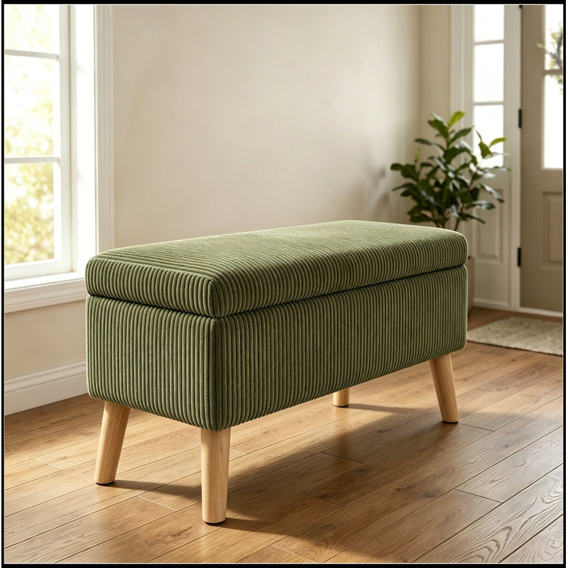 Banc rembourré avec rangement rabattable et pieds robustes, Vert