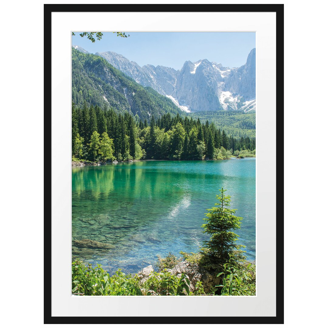 Gerahmtes Poster Bergsee mit Wald