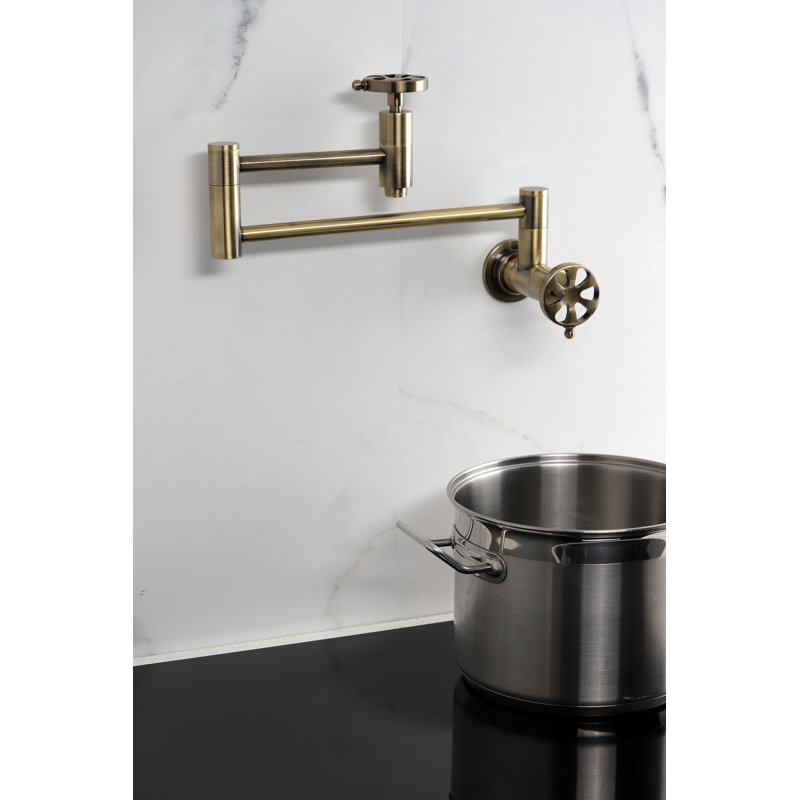 Kingston Brass Belknap Two-Handle 1-Hole Wall Mount Pot Filler Faucet, Antique Brass