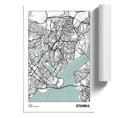 Map Istanbul TURKEY - Frameless Print