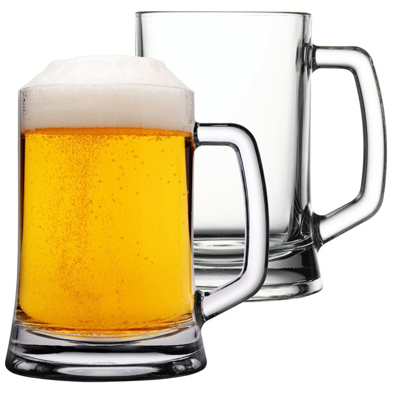 Set of 6 x 380ml Pub Style Beer Mugs Glasses Tankards Barware with Handle, Set of 2, 380ml