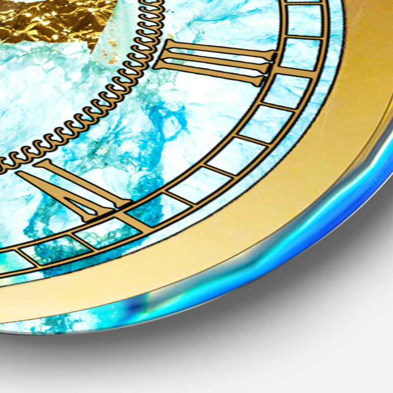 Golden Heart Blue Agate Stone - horloge murale moderne, Petit