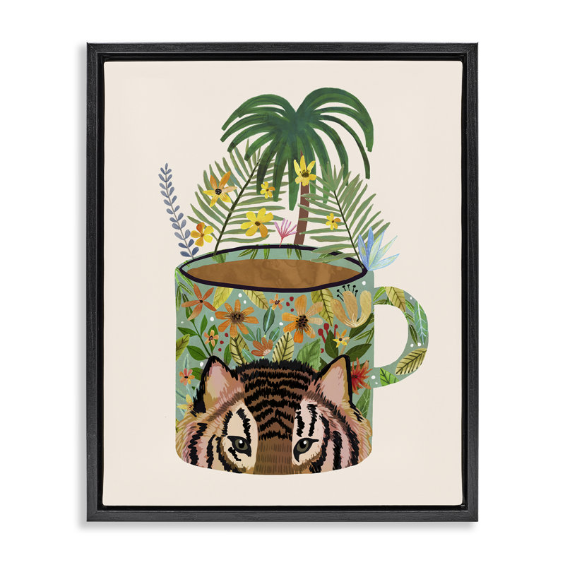 Tasse tropicale avec cadre flottant Tiger, design par Mia Charro, H 31 po x l 25 po, Cadre flottant noir de jais