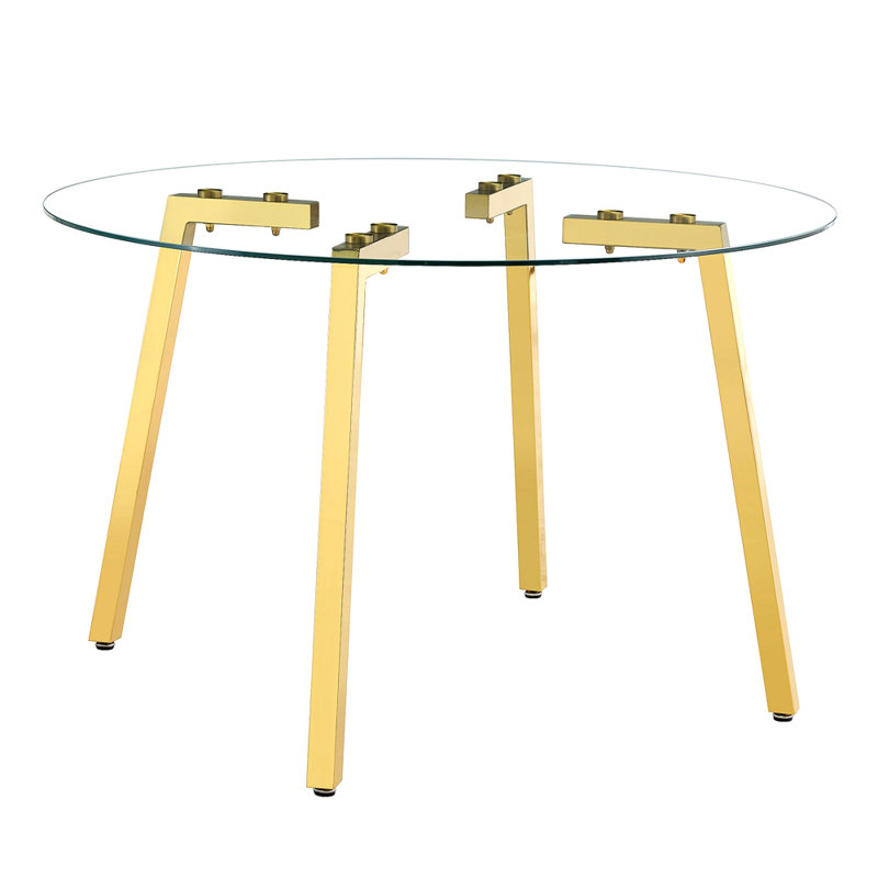 Modern Luxurious Round Tempered Glass Dining Table With 7-Shaped Metal Legs,Suitable For Family Meals, Office Conferences, Or As A Casual Coffee Table For Various Occasions.47.3*47.3*29.5