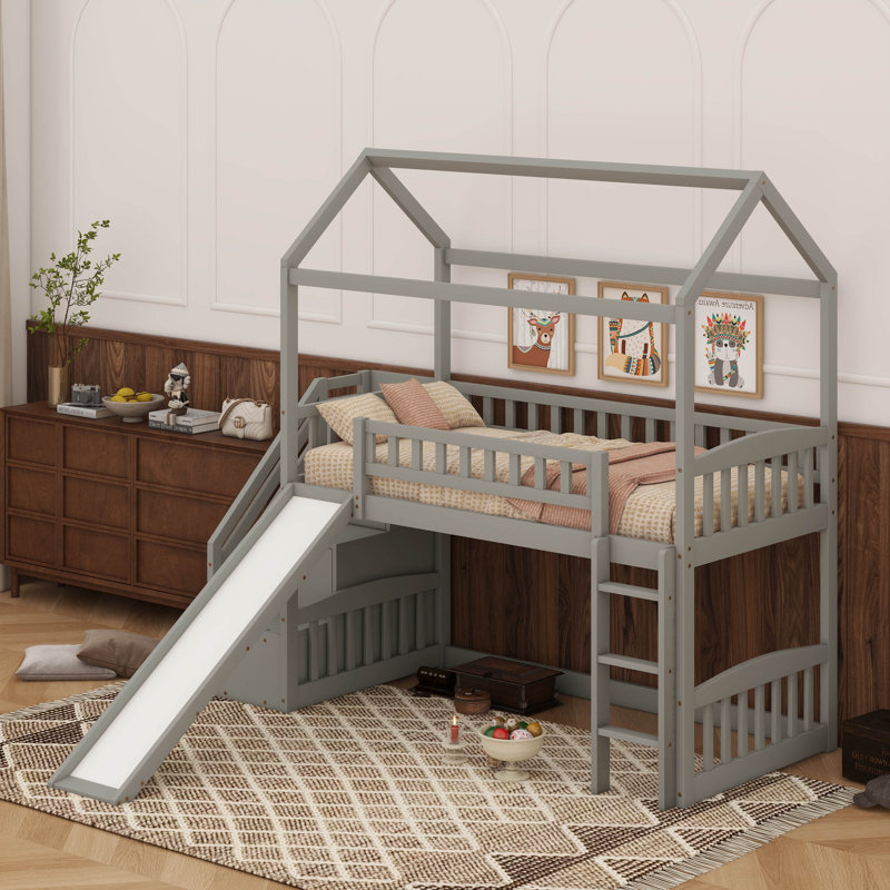 Lit mezzanine simple avec glissade, Gris