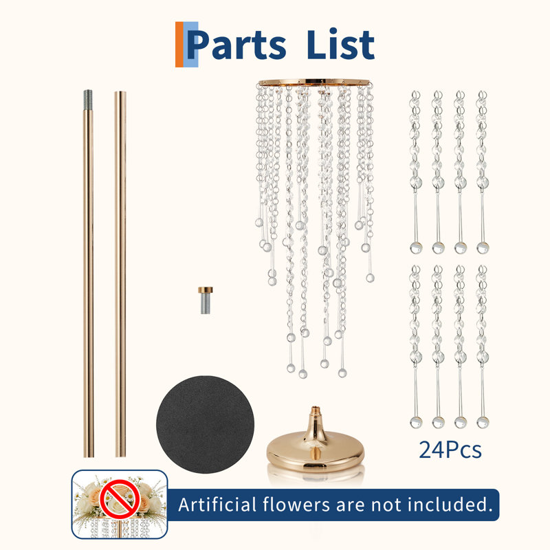 4 pièces de grands vases dorés pour centre de table de mariage, fleur en métal, centres de table et perles en cristal pour réception