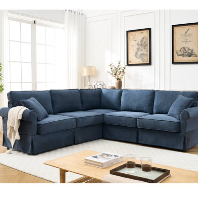 L Shaped Reversible Couch, 5 Seat Sectional With Dark Blue Upholstered Fabric 5 , Upholstery And Soft Linen