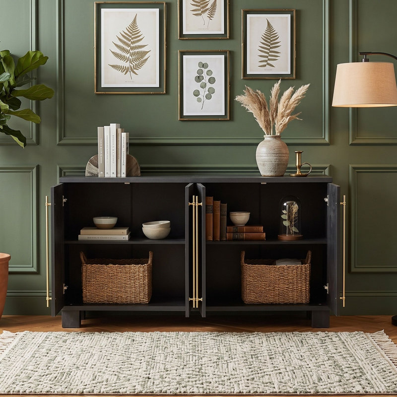 Buffet moderne avec tablettes intérieures ajustables et poignées, Taupe