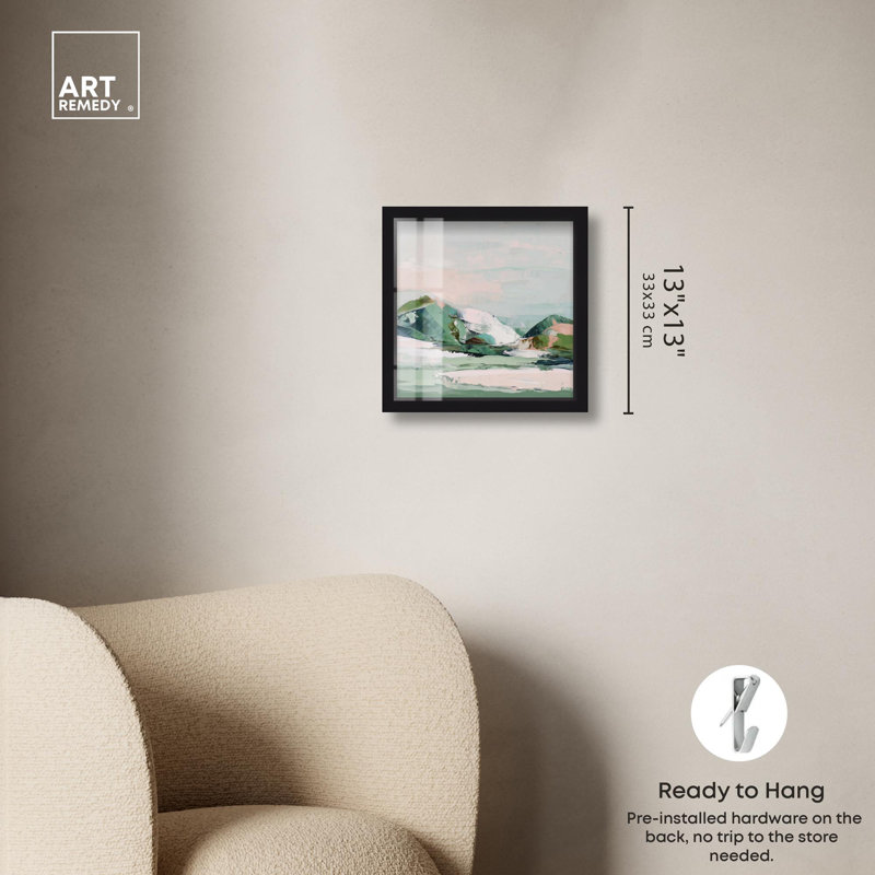 «Memory of a Mountain II Green Decor Shadowbox» par Art Remedy, H 13 po x l 13 po, Noir